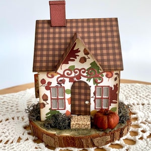 Fall mini house, Fall decor, fall putz house, fall paper house, fall tier tray decor, Autumn decor, Thanksgiving decor