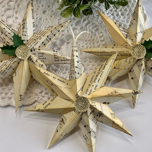 Handmade Christmas Star Ornament Set: Music Print Paper Decor