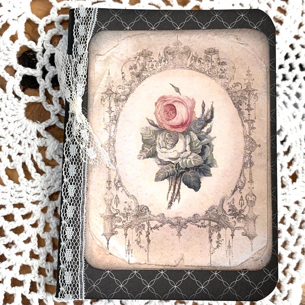 Mini compostion notebook with vintage flowers