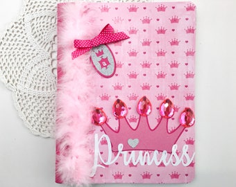 Princess crown journal with pink boa.   Girls journal, smash book, notebook