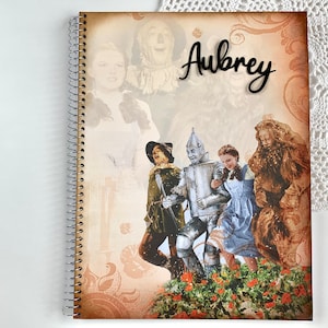 Personalized Wizard of Oz notebook with Dorothy, Lion, Scarecrow, and Tin Man, custom notebook, personalized gift