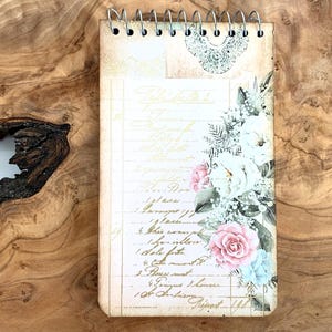 Mini spiral bound notebook with flowers and gold foil script