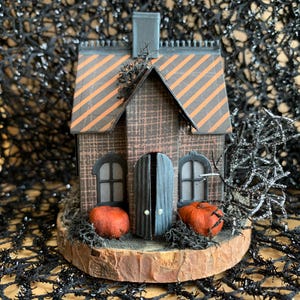 Miniature Halloween Witch House: Rustic Tiered Tray Decor
