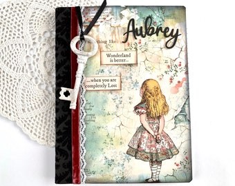 Alice in Wonderland Journal, notebook, junk journal, smash book, Diary, custom journal composition notebook