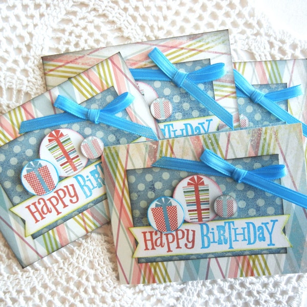 Birthday gift card or money card set of 4 in aqua and reds