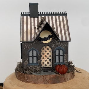 Handmade Halloween Mini Witch House: Rustic Tiered Tray Decor