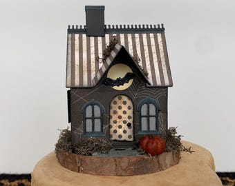 Handmade Halloween Mini Witch House: Rustic Tiered Tray Decor