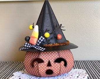 Halloween Witch pumpkin, Jack-o-lantern, Halloween decor, pumpkin luminary