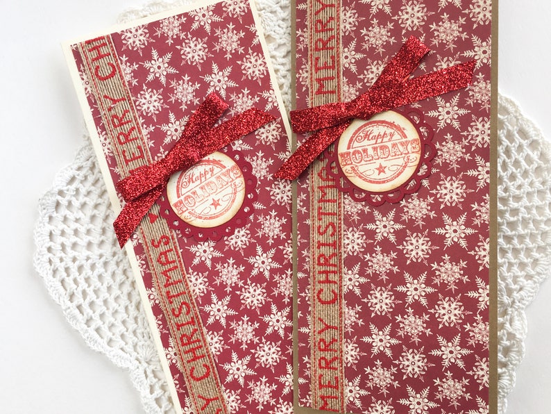 Handmade Christmas money / gift card holder in red with cream Etsy