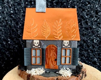 Handmade Copper Roof Halloween Mini House: Tier Tray Witch Decor