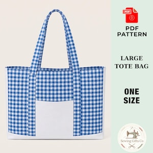 Patrón de costura en PDF para bolso grande, bolso de compras extragrande, tutorial sencillo para bolso de mercado con base de vinilo.
