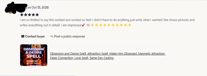 May include: A digital review interface featuring a five-star rating and text stating: I am so thrilled to say this worked and worked so fast! I didn't have to do anything just write what I wanted! She shows pictures and writes everything out in detail! I am impressed.