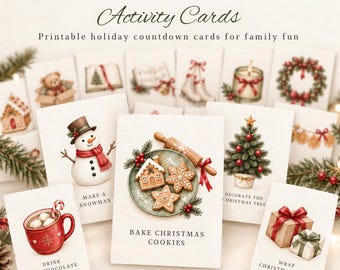 40 Editable Christmas Advent Activity Cards, Printable Kids Advent Calendar, Watercolor Holiday Countdown, (Digital Dowloade)