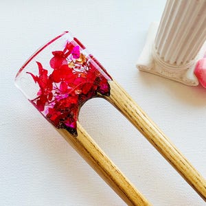 Red Hydrangea Hair Pin: Wooden Resin Floral Hair Stick