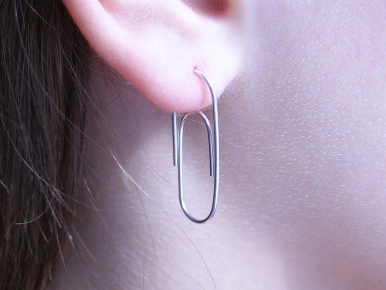 Classic Paper Clip Earrings With Silver Beads Sterling Silver Etsy