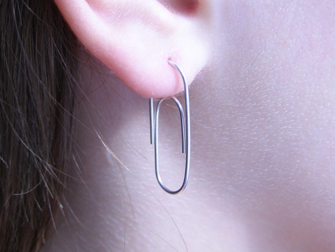 Classic Paper Clip Earrings with silver beads Sterling Silver Etsy