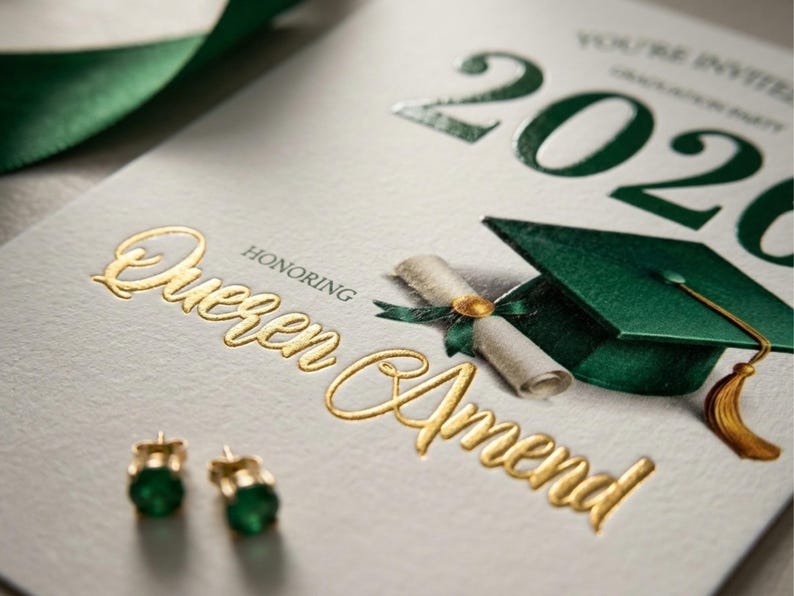 Grad Card Invitations Emerald Green Gold Graduation Invitation 2026, Editable Class of 2026 ...