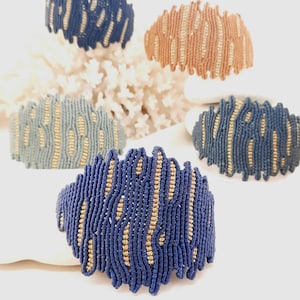Coral Macrame Bracelet With Gold/One Of A Kind/Art Of Macrame/Fiber Art