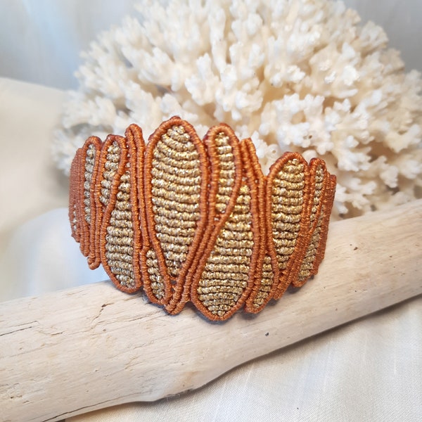 Drop Coral Μacrame Βracelet With Gold-Luxury Jewelry-Macrame Accessory-Boho Style-One Of A Kind Bracelet-Art Of Macrame-Unique Gift-Woman