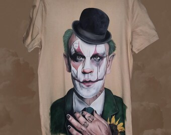 John Malkovich Clown Handpainted Unisex Cotton T-shirt/Fiber Arts Shirt
