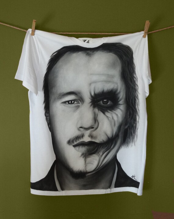 Heath Ledger Handpainted Shirt Art Tshirt Joker Unique Top Etsy
