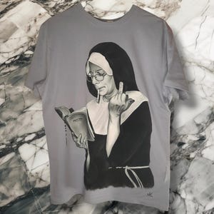 Nun handpainted unisex cotton tshirt/Fiber arts shirt