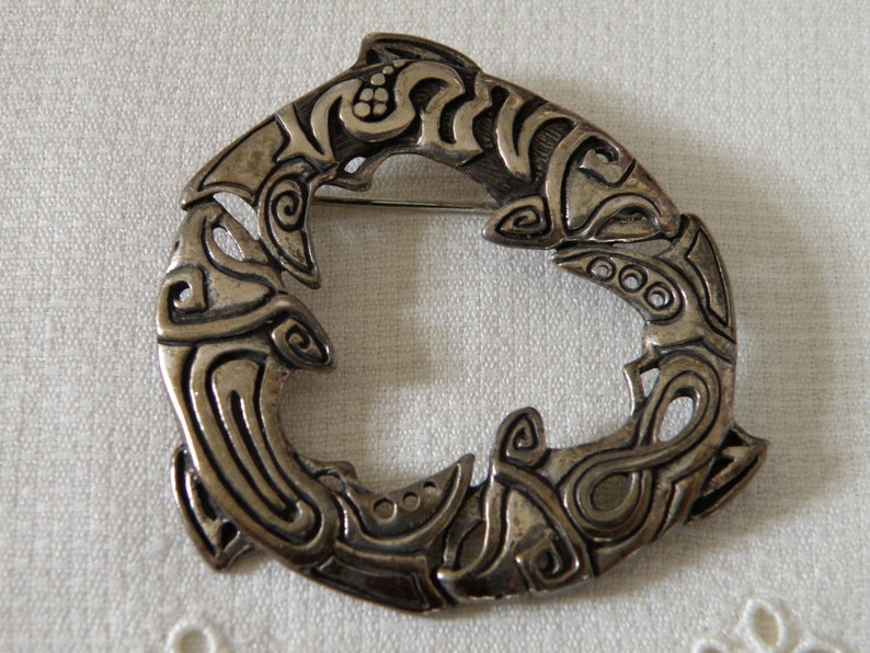 Overlay Modernist Sterling Silver Swimming Fish Pin marked sterling and signed