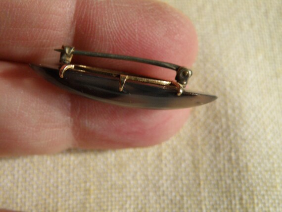 Vintage Oval Gold Filled Moss Agate Pin - image 3