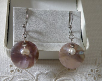 Winsome Freshwater Pearl with Mother of Pearl Sterling Silver Earrings