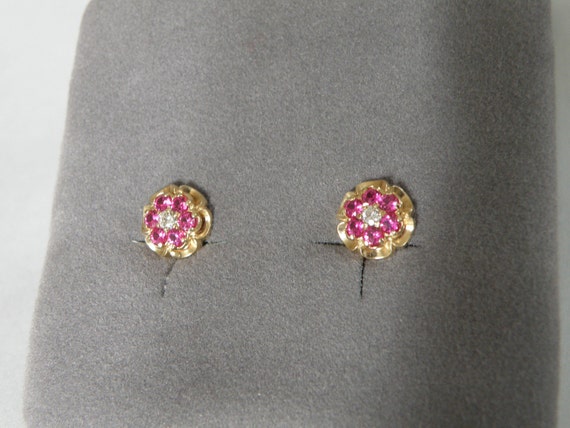 14k Gold Ruby and Diamond Earrings - image 1