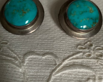 Sterling Silver Turquoise Round Earrings - marked