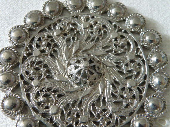 Vintage Silver Tone Filigree Pendant Necklace - 3… - image 2