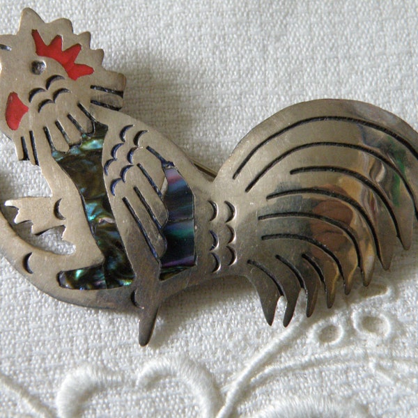 Native American Sterling Silver Crowing Rooster Pin