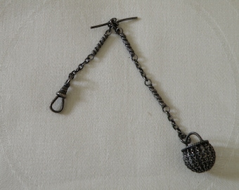 Antique Silver Watch Chain Fob Basket