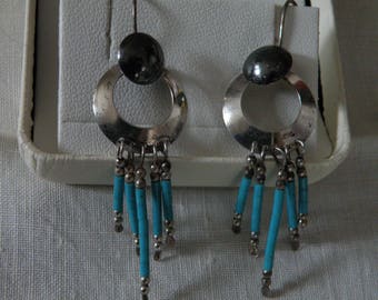 Native American Sterling Silver and Turquoise Earrings