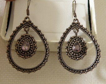 Vintage Amethyst Sterling Silver Earrings - marked 925