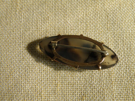 Vintage Oval Gold Filled Moss Agate Pin - image 2