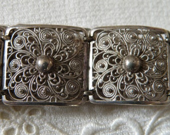 Vintage Silver Filigree Bracelet - 7 1/4 inch and marked 800 silver