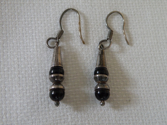 Sterling Silver Onyx Drop Earrings - image 1