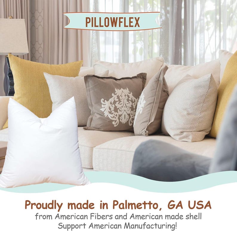 Pillowflex pillows can be styled with a chop, or the pillows can be positioned for a traditional rectangular look in your pillow sham or pillow case.  Synthetic down pillow pair great with couch accent pillow or euro shams.