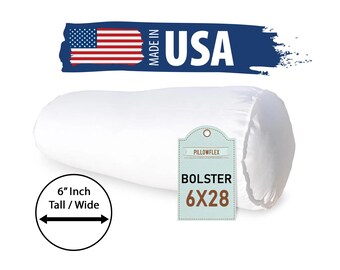 Może przedstawiać: Biała poduszka podparcia z etykietą o wymiarach 15,24 x 71,12 cm. Etykieta zawiera również napis "Pillowflex" i "Bolster". Poduszka została wyprodukowana w USA.