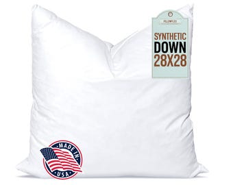 28x28 Synthetic Down Pillow Insert / Euro Sham Insert / Square Decorative Throw Form / European Alternative  down Karate Chop Pillow SKU 525