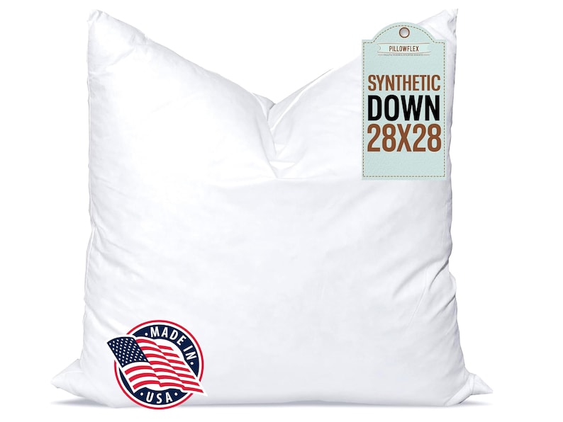 28x28 pillow insert made from allergy free synthetic down polyester fiber. This beautiful karate chop pillow insert is perfect for decorative shams.
