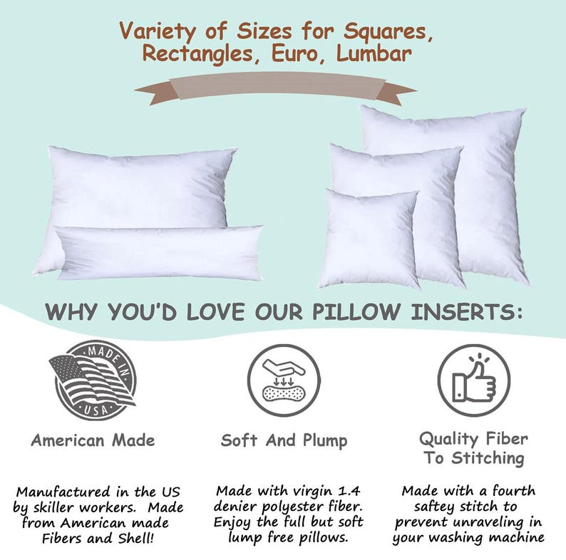 Pillowflex offers pillow inserts in a variety of shapes and sizes, including euro, square, rectangle, lumbar, and bed pillows. All pillows are machine washable.