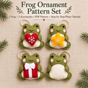 Felt Frog Pattern, Frog Christmas Ornament, Frog Sewing Pattern PDF, Felt Christmas Decoration Pattern, Frog Ornament, Felt animal pattern