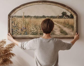Framed Neutral Wildflower Wall Art | 36" x 20" Spring Floral Field | Boho Farmhouse Decor for Living Room | Gift for Mom | Solid Wood Frame