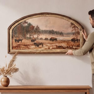 Framed Western Wall Art | 36" x 20" Southwest Art | Bison Decor for Living Room | Gift for Mom | Solid Wood Frame