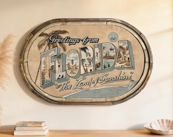 Florida Postcard Wall Decor | 36" x 24" | Vintage Coastal Wall Art I Coastal Decor I Living Room Wall Art I