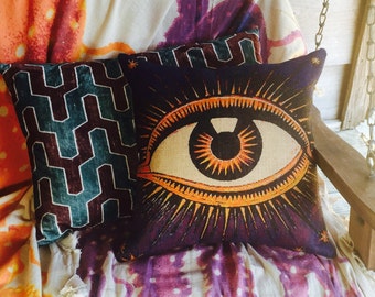 Eye Pillow, Burlap Decorative Throw Pillow, Purple & Orange