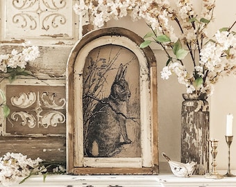 Bunny Wall Art | 14" x 22" | Arch Window Frame | Rabbit Decor | Spring Farmhouse Wall Decor |